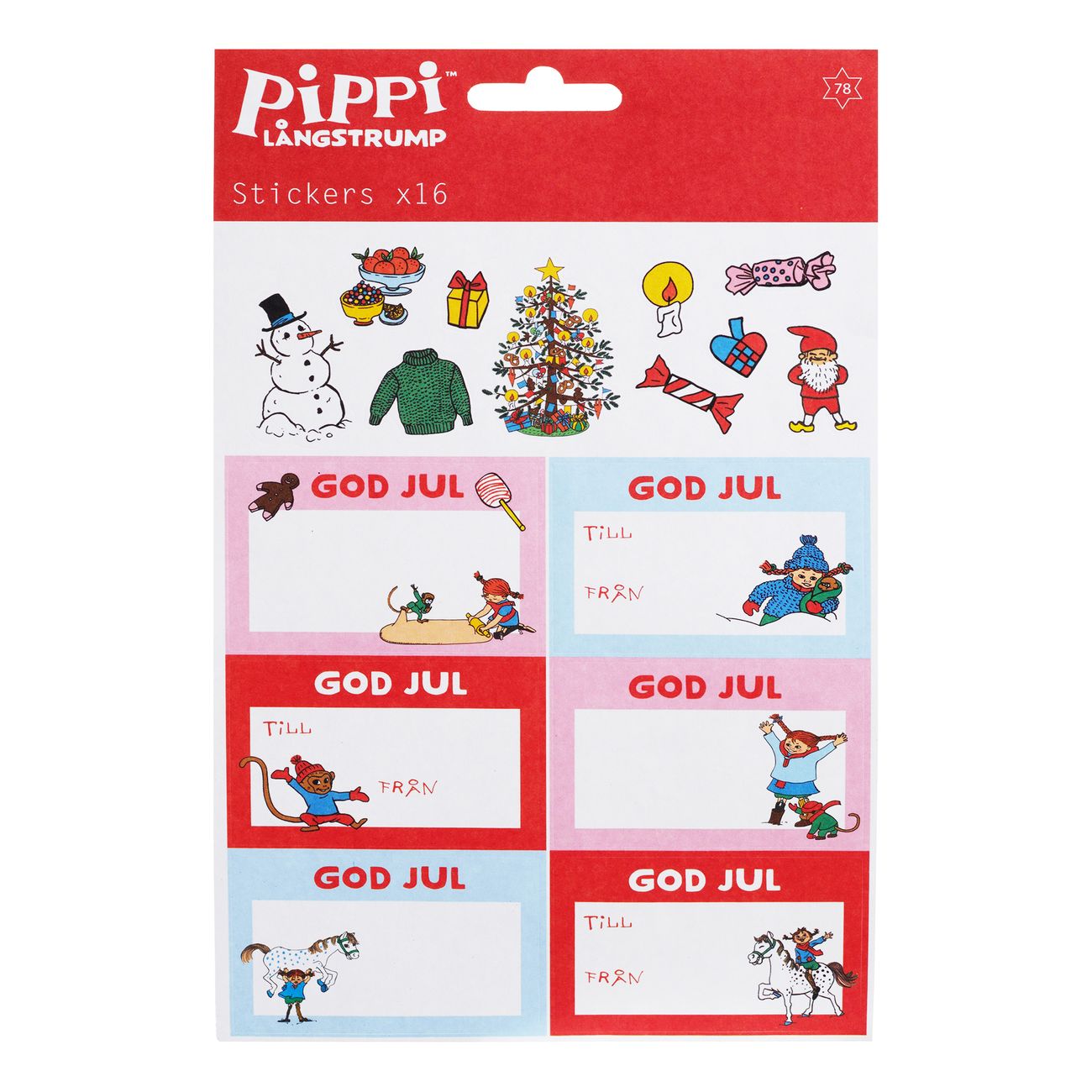Juletiketter Pippi Långstrump