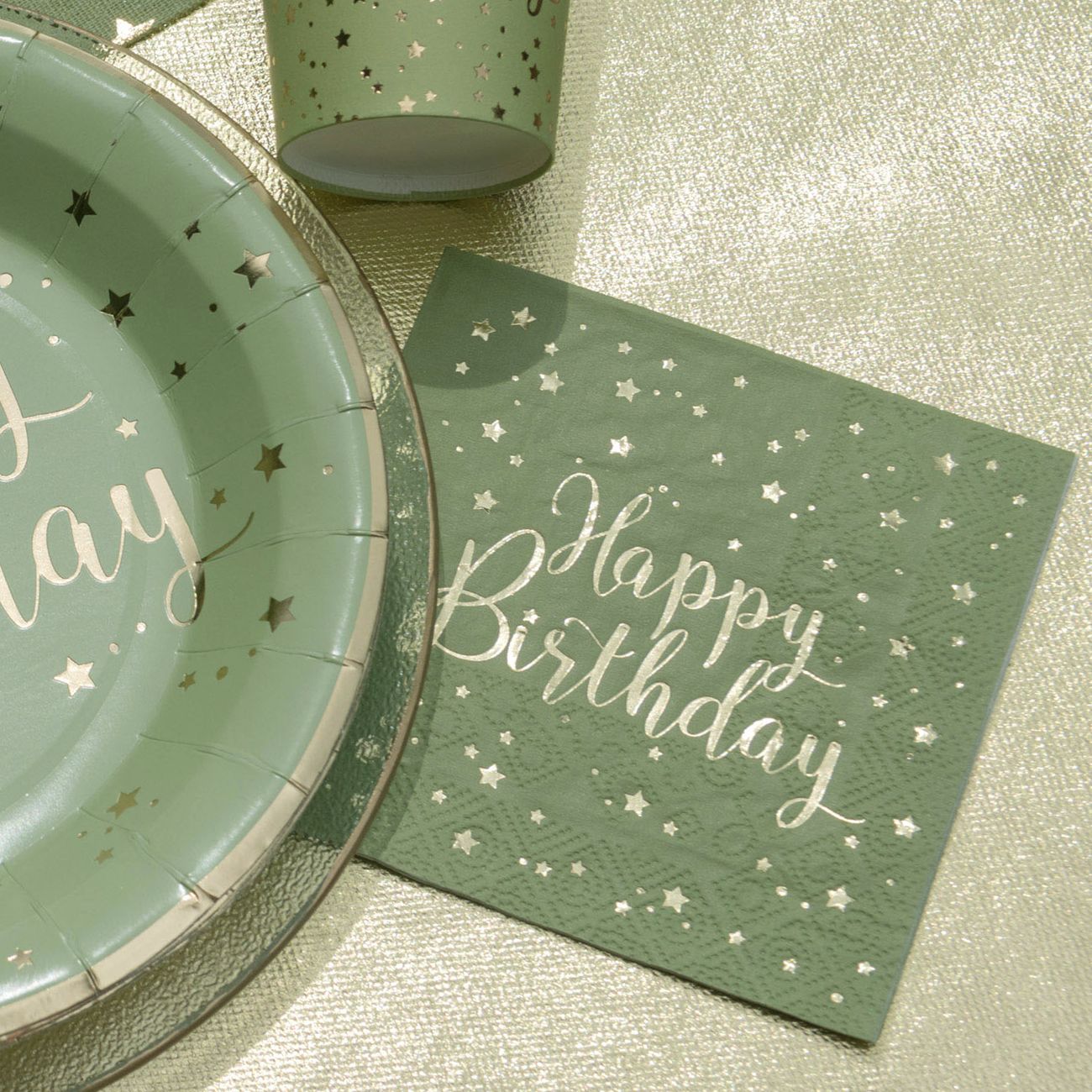 Kaffeservetter Happy Birthday Grön/Guld