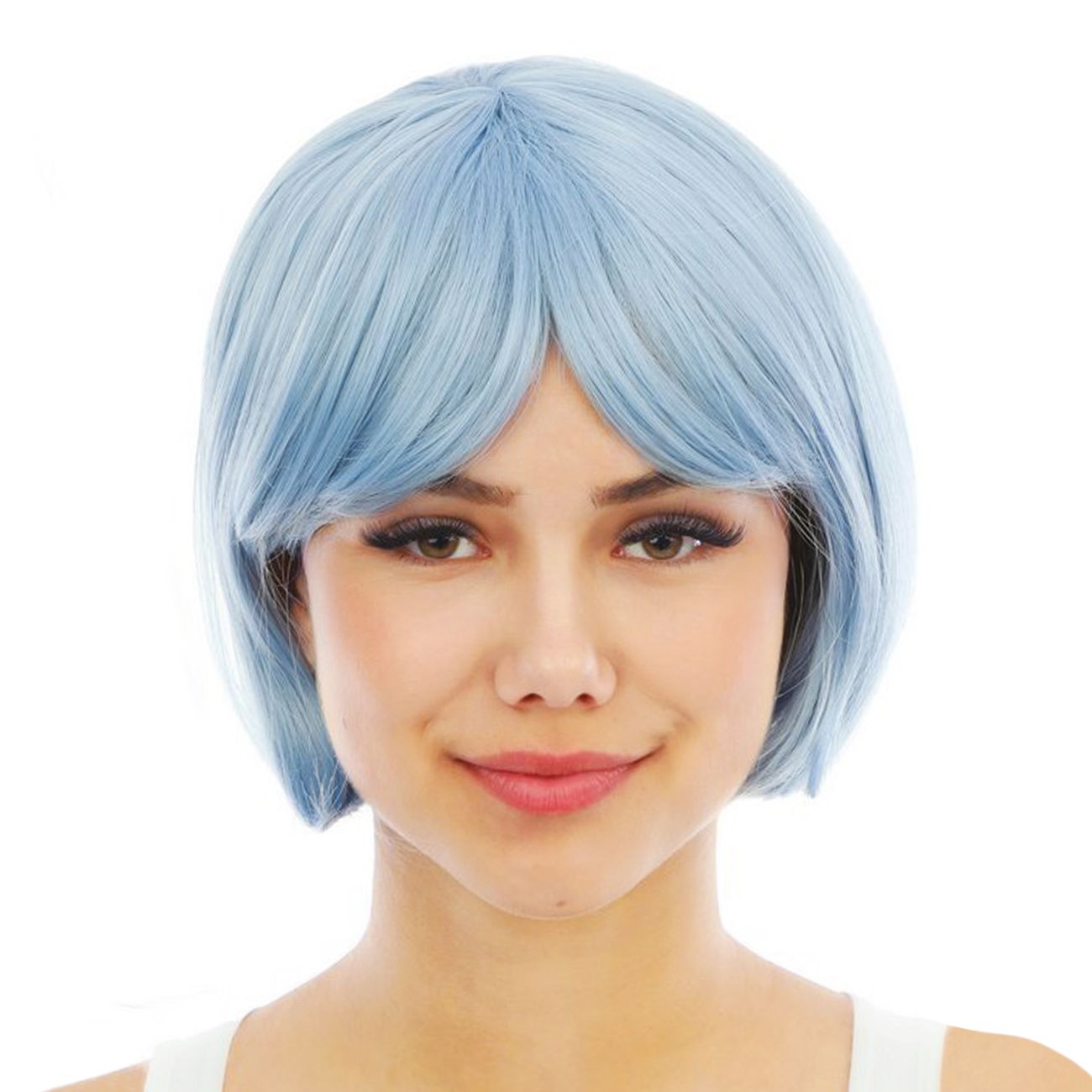 Kort Blå Peruk med Avtagbara Tofsar