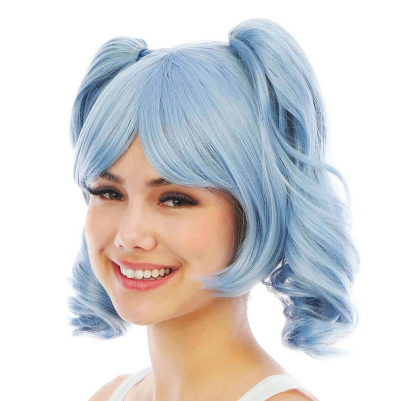 Kort Blå Peruk med Avtagbara Tofsar