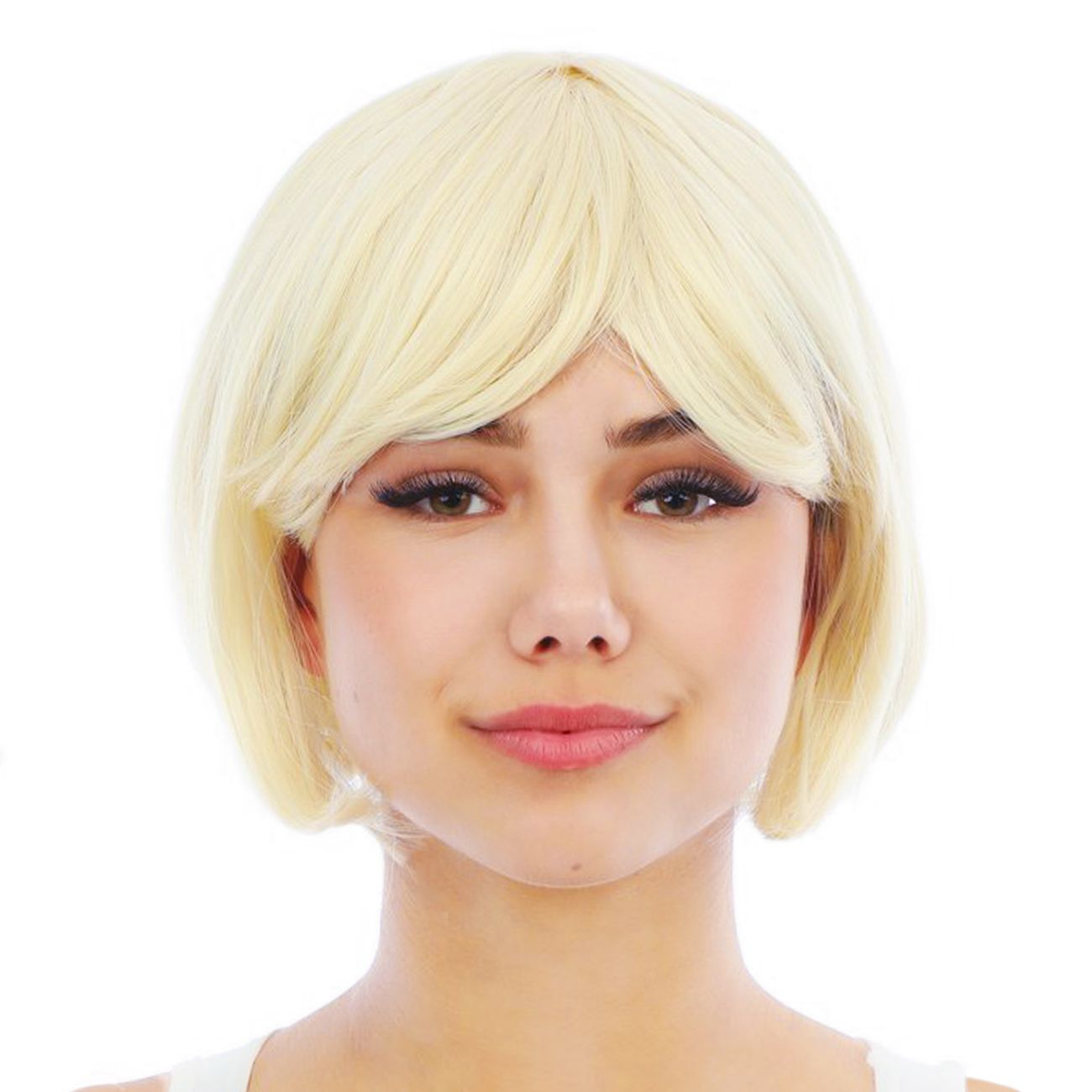 Kort Blond Peruk med Avtagbara Tofsar