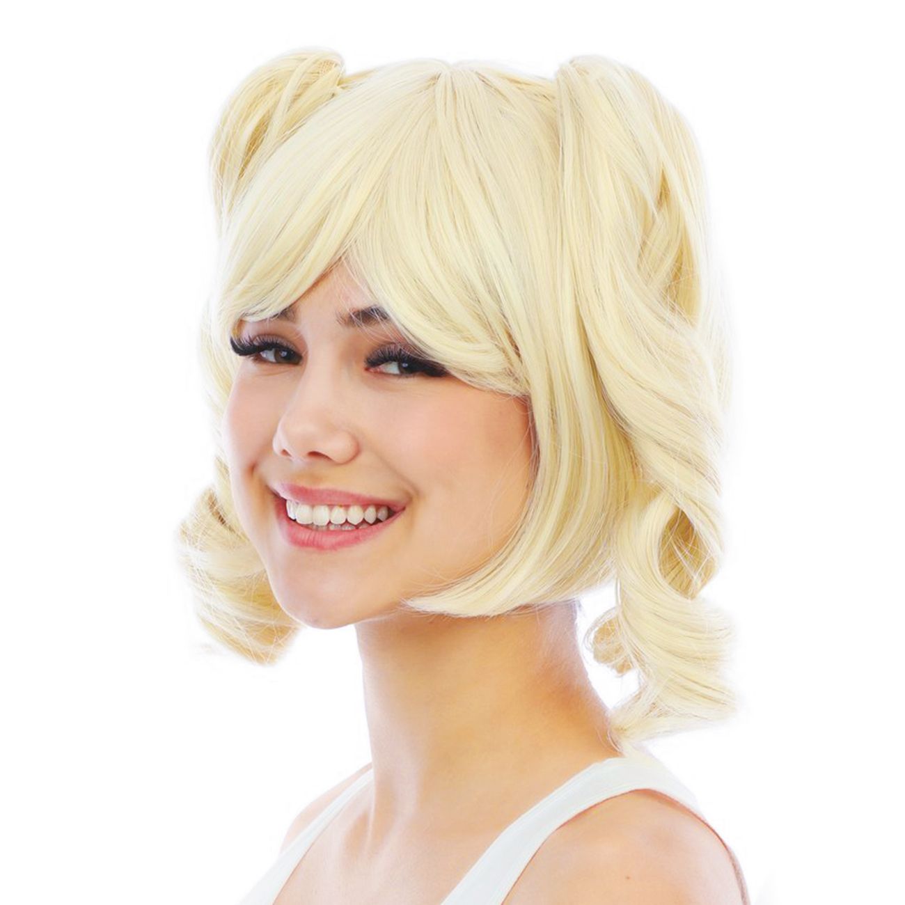 Kort Blond Peruk med Avtagbara Tofsar