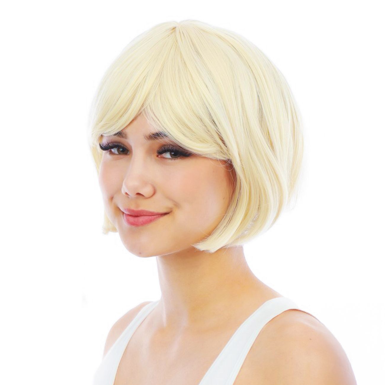 Kort Blond Peruk med Avtagbara Tofsar