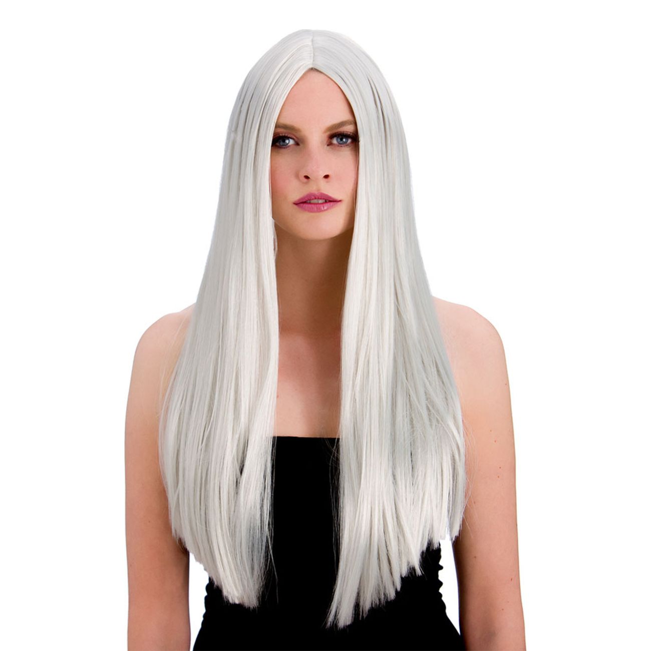 Lång Silvrig Peruk