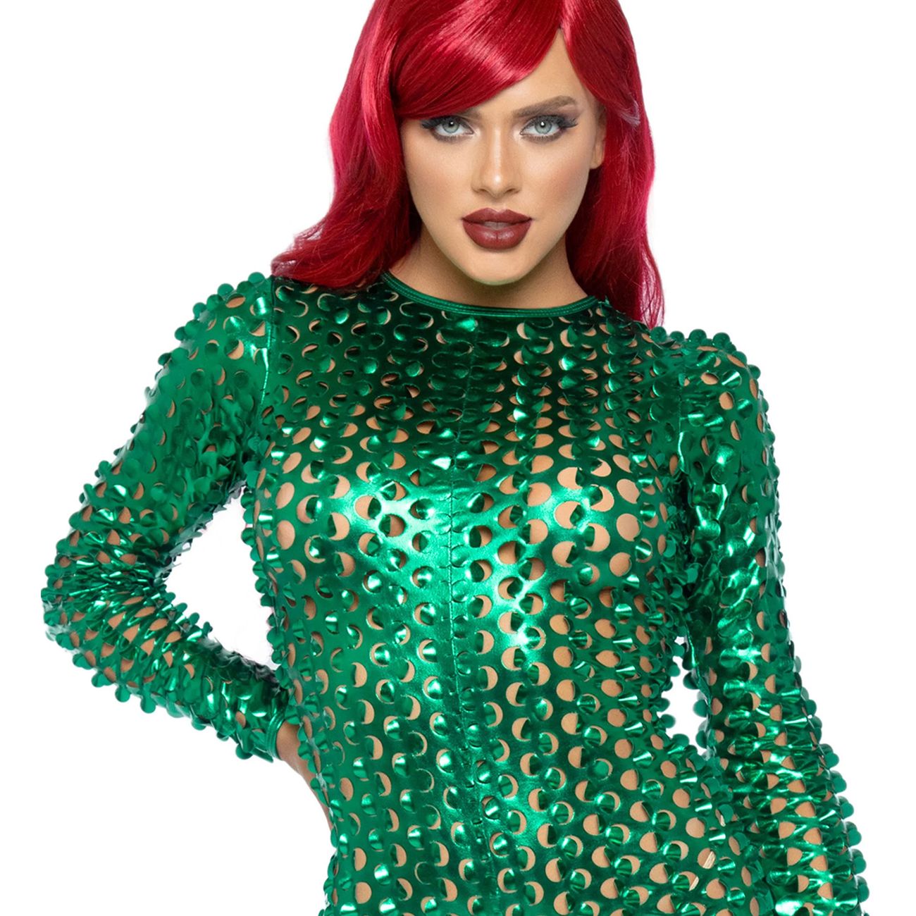 Laser Cut Catsuit Grön Metallic Deluxe
