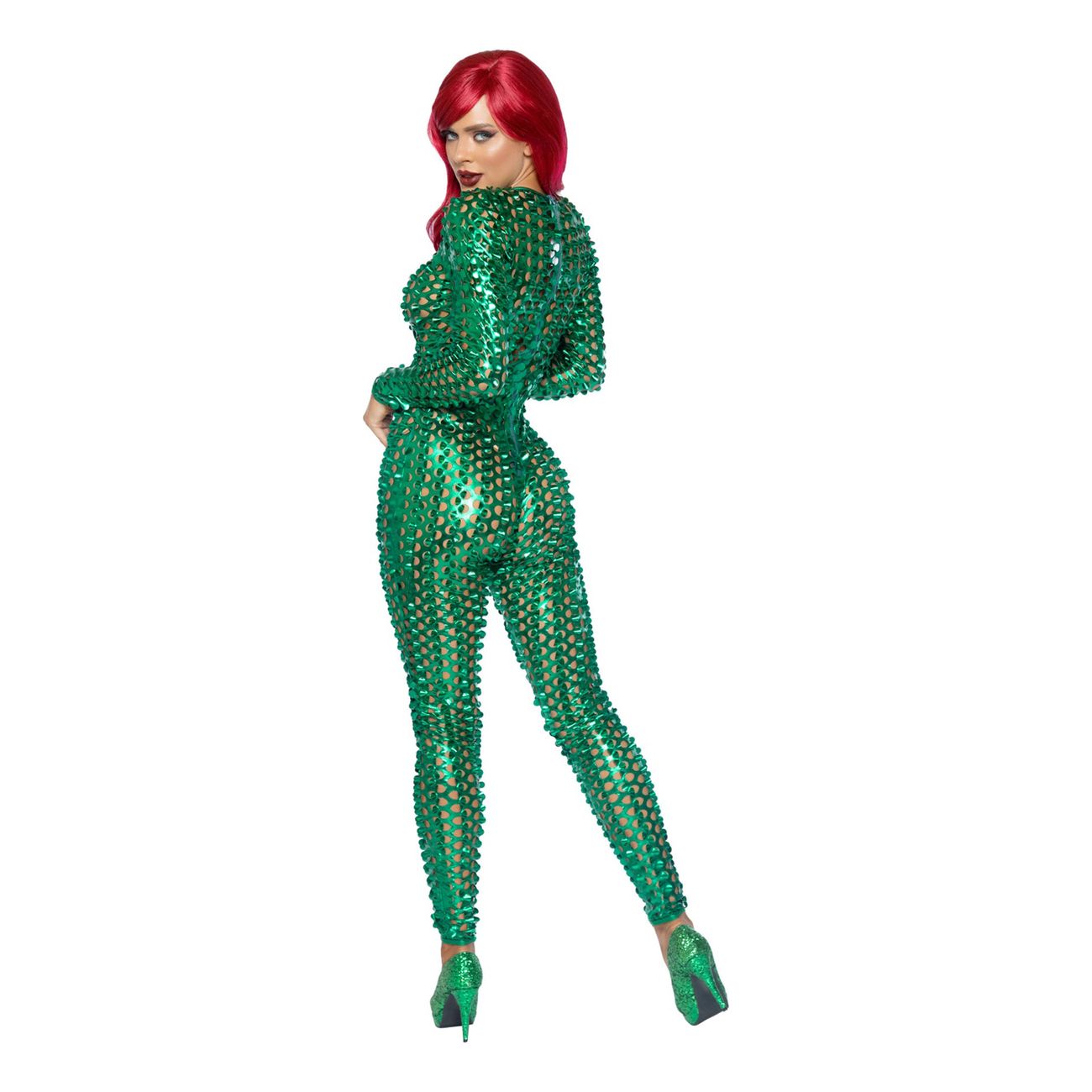 Laser Cut Catsuit Grön Metallic Deluxe