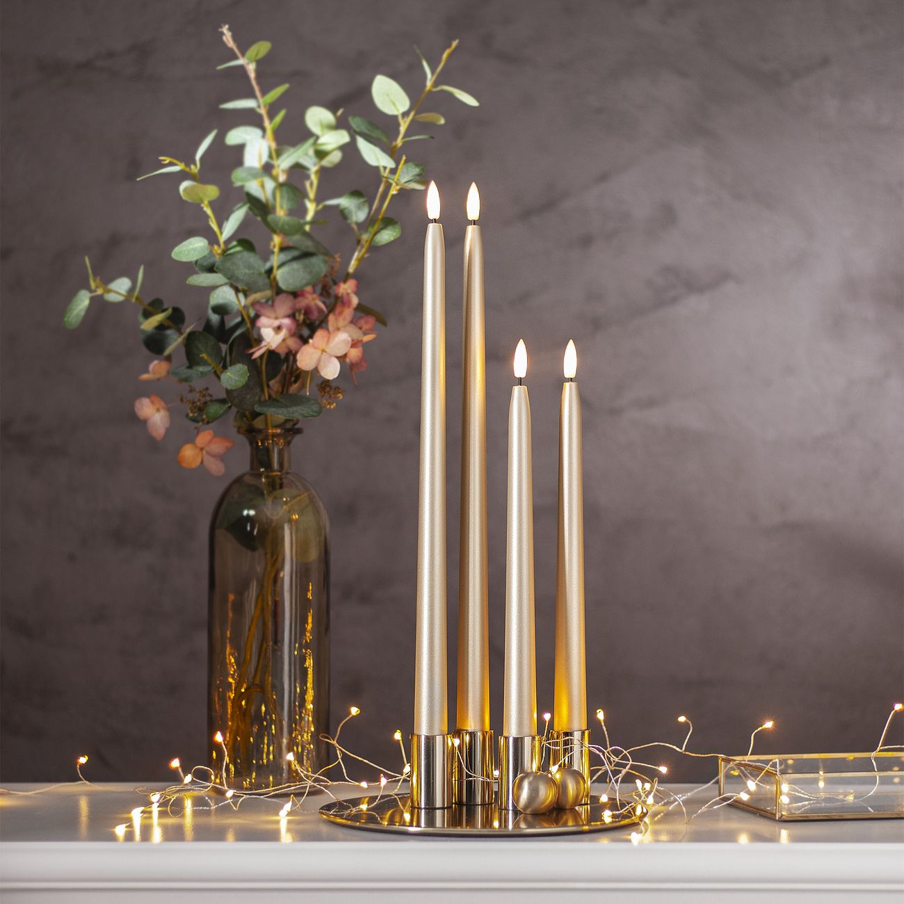 LED Antikljus Långa Metallic Guld