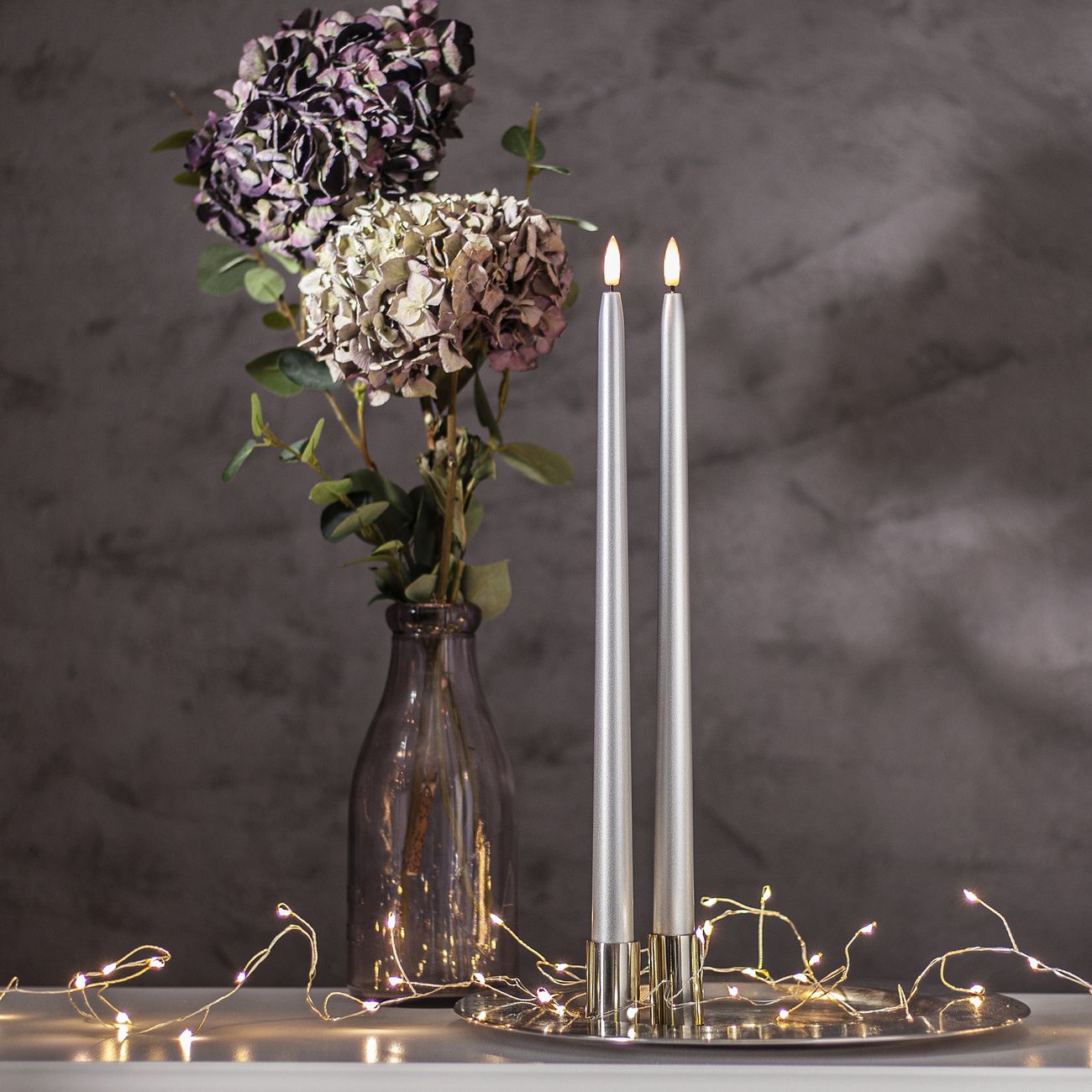 LED Antikljus Långa Metallic Silver