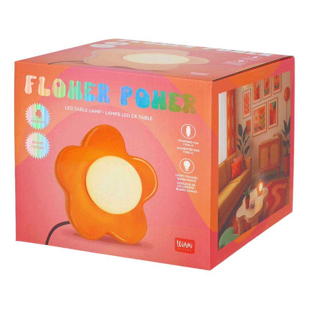 LED Bordslampa Flower Power Shiny Orange