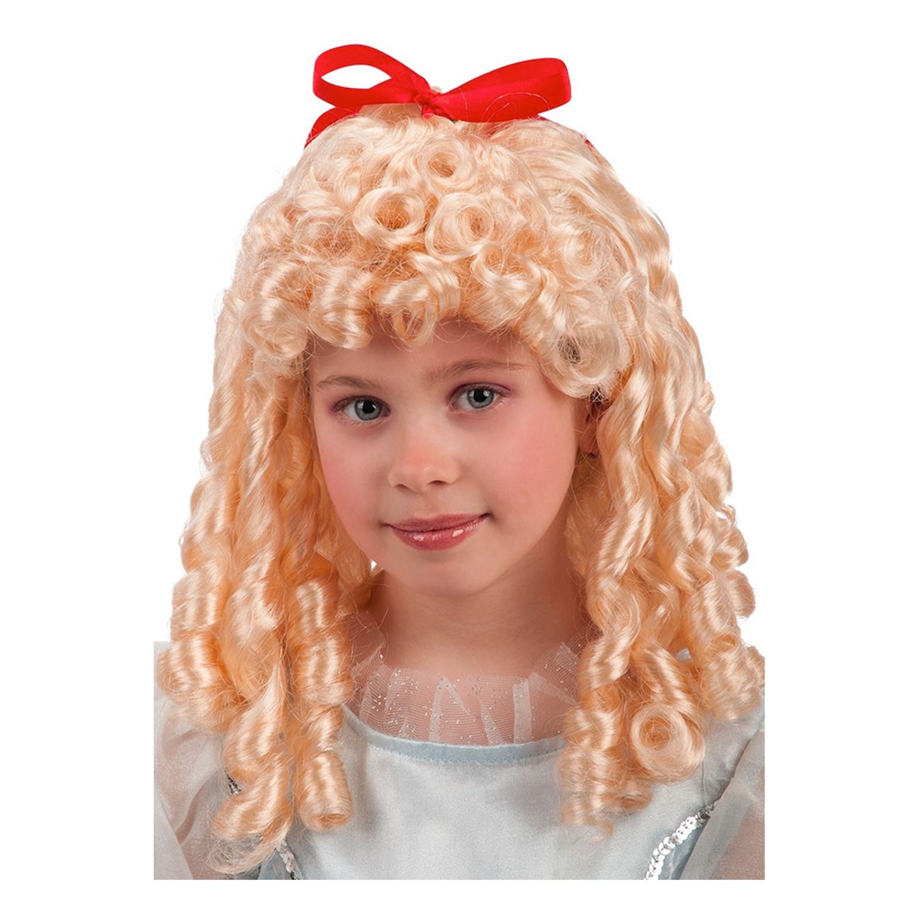 lockig-blond-barnperuk-med-rod-rosett-1