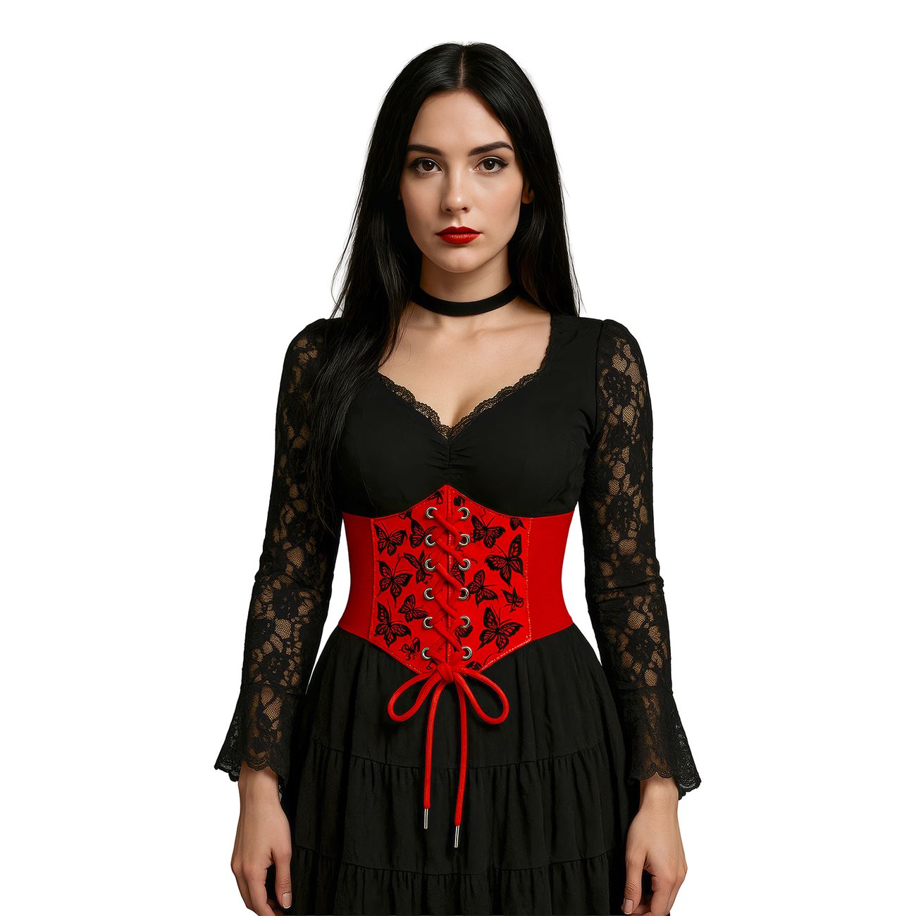 Midjekorsett Röd med Snörning