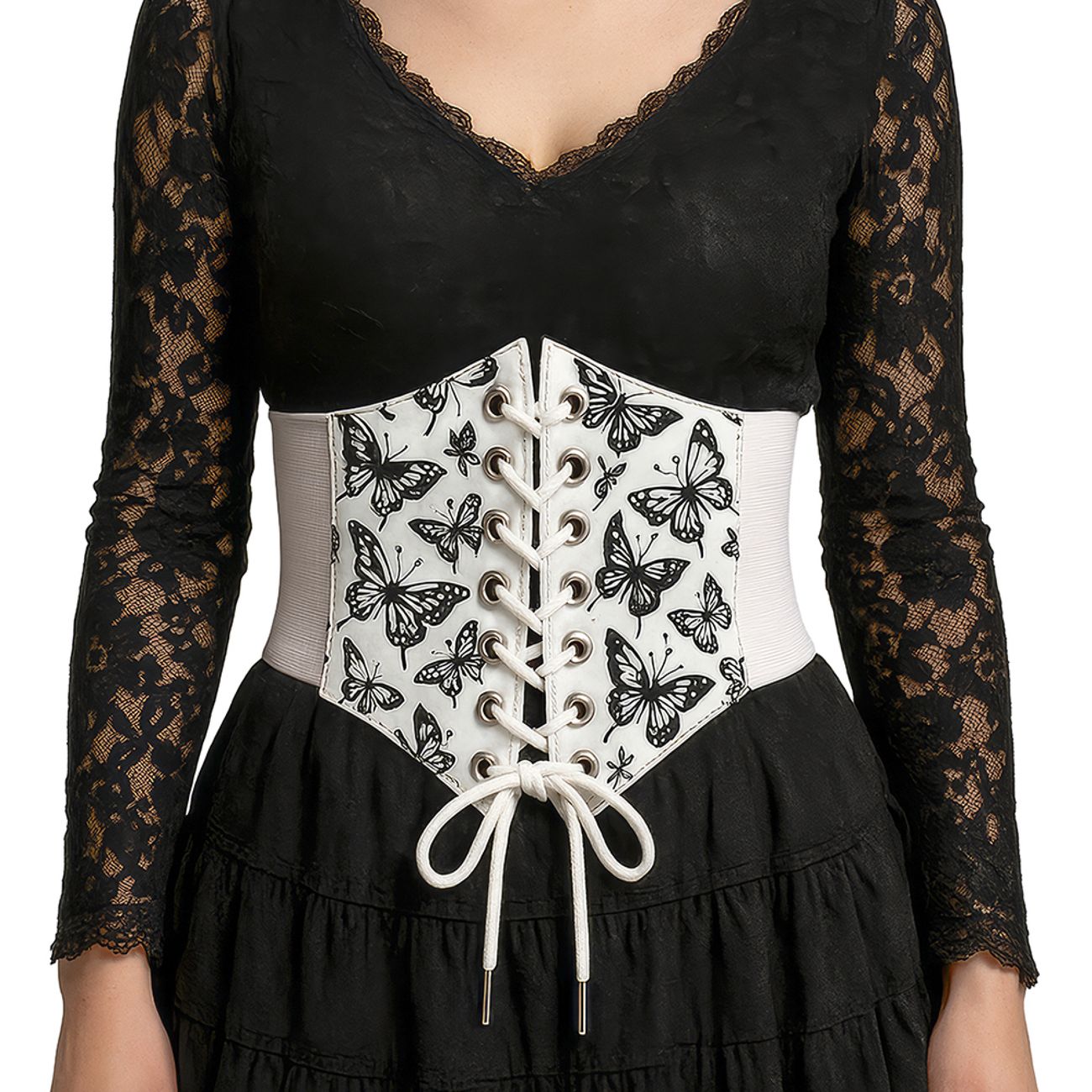 Midjekorsett Vit Fjärilar med Snörning