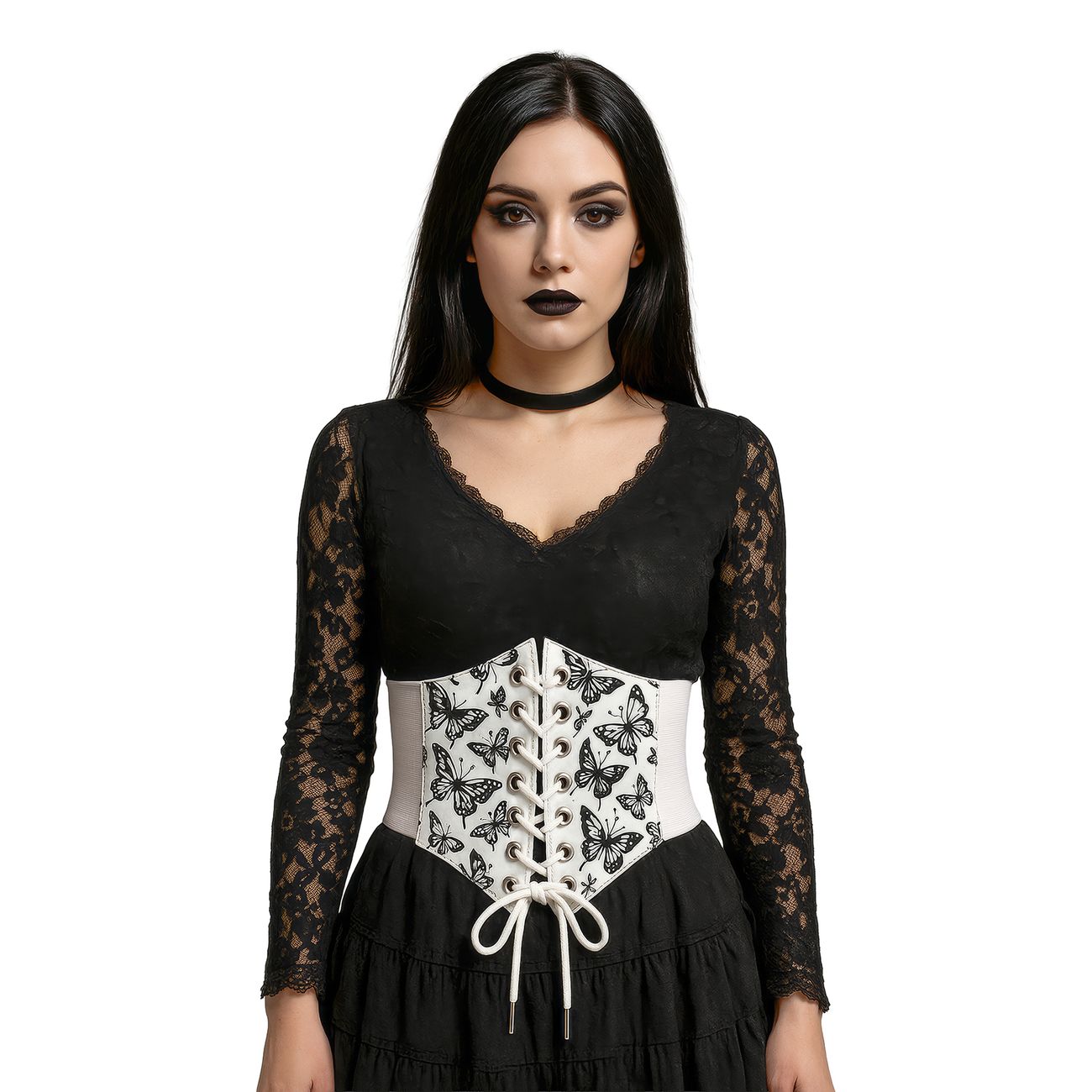 Midjekorsett Vit Fjärilar med Snörning