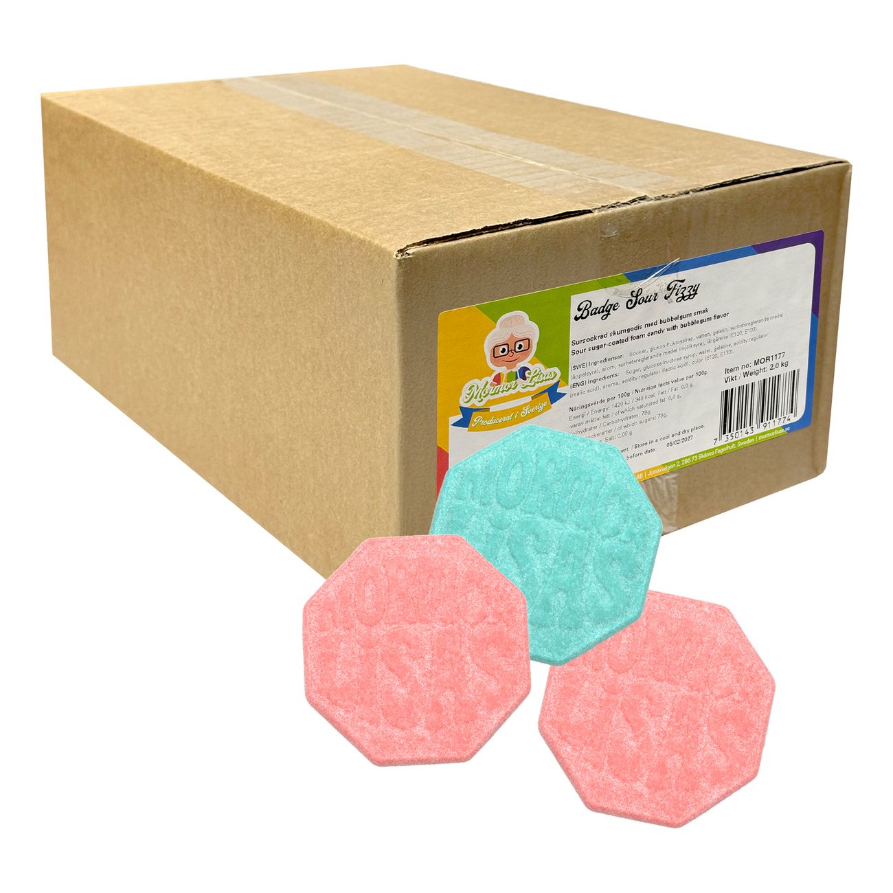 Mormor Lisas Badge Sour Fizzy Storpack