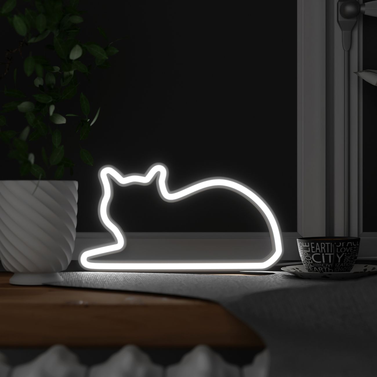 Mustard LED-lampa Katt Neon