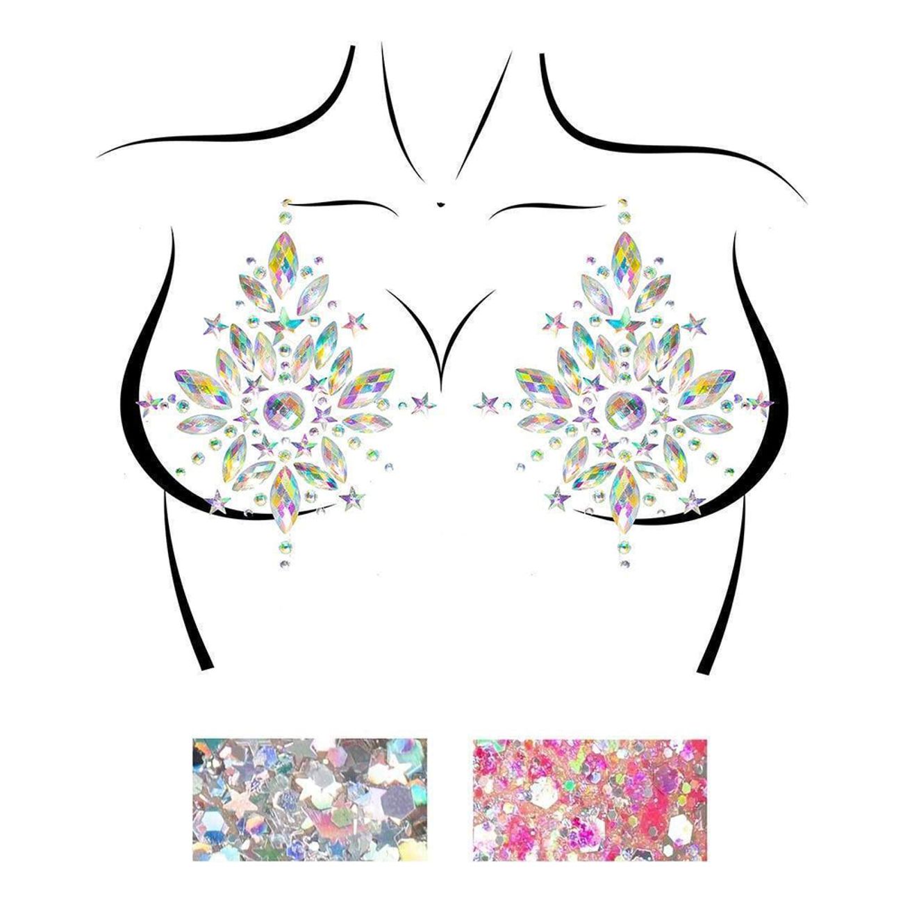 Nipple Covers Jewels & Body Glitter Set Deluxe