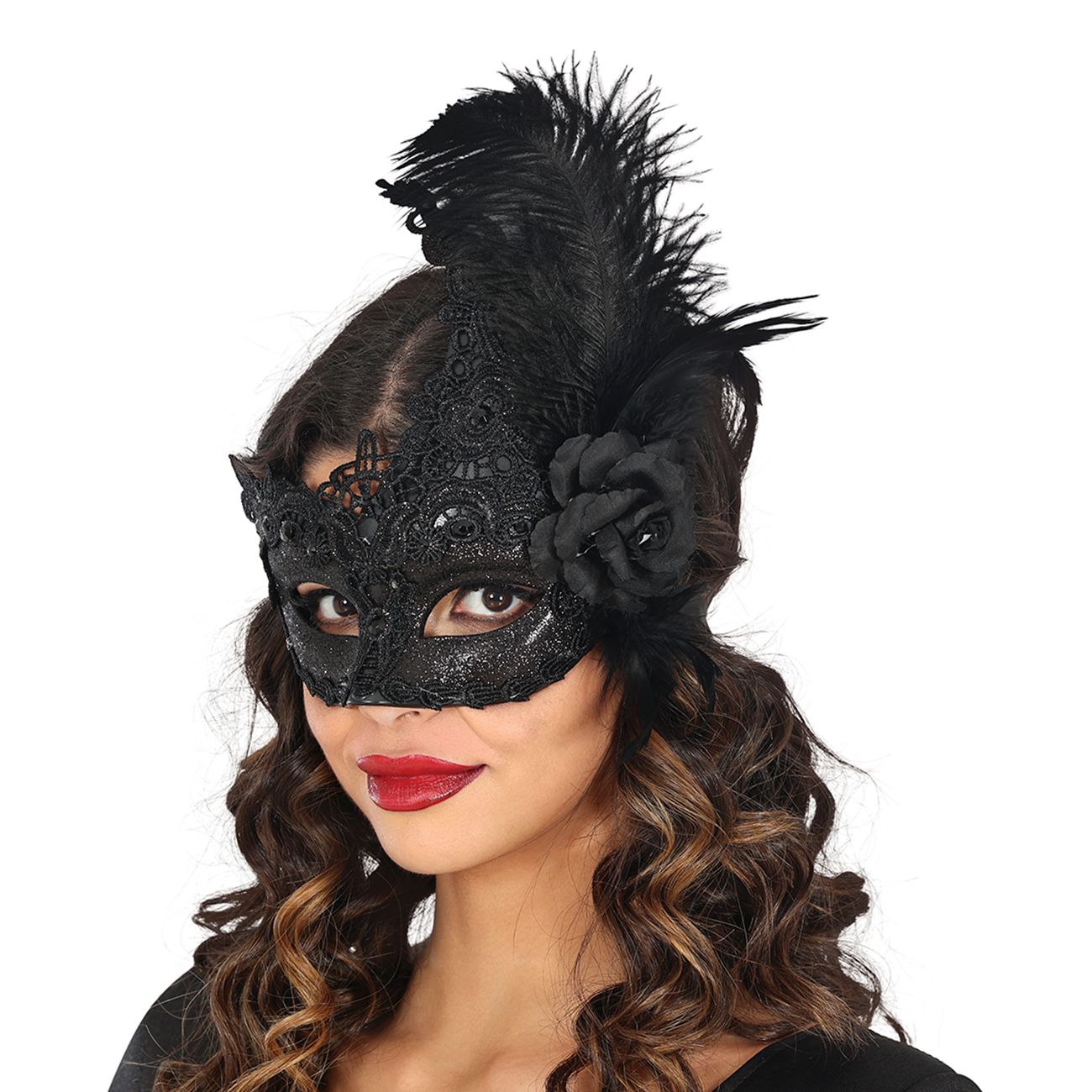 Ögonmask Svart med Fjädrar