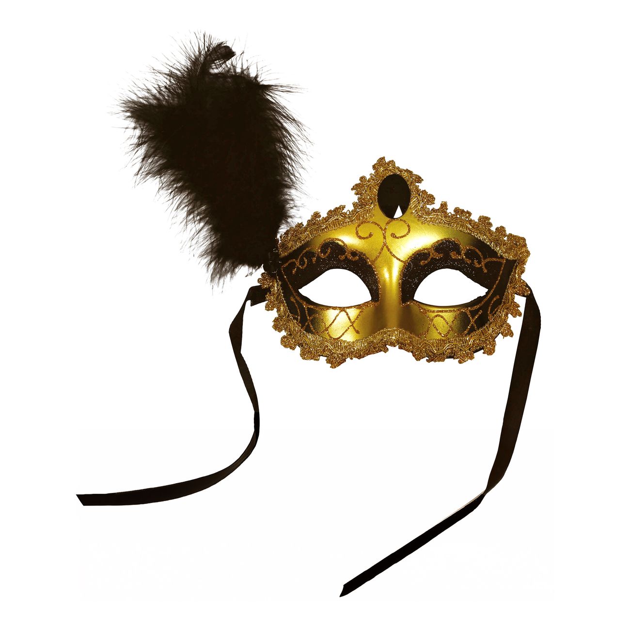 Ögonmask Svart/Guld med Fjäder