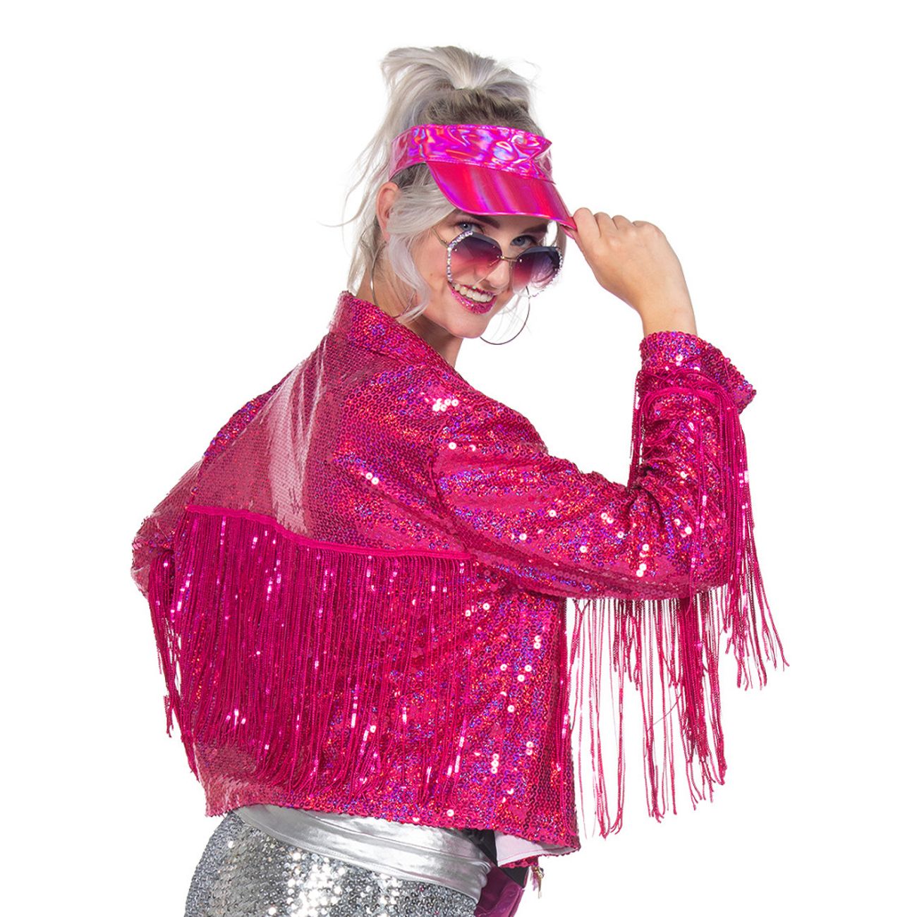 Paljettjacka med Fransar Neonrosa