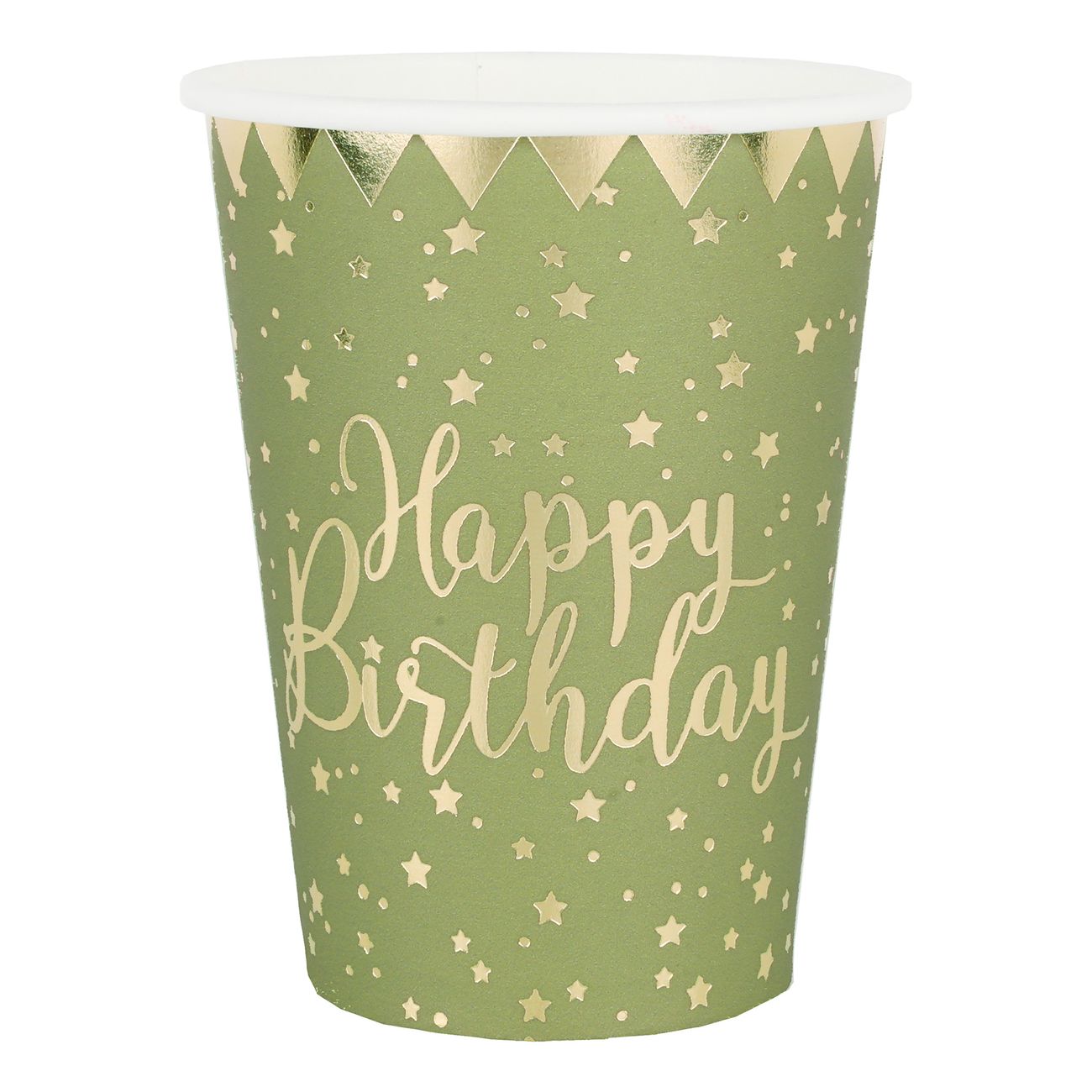 Pappersmuggar Happy Birthday Guld/Grön