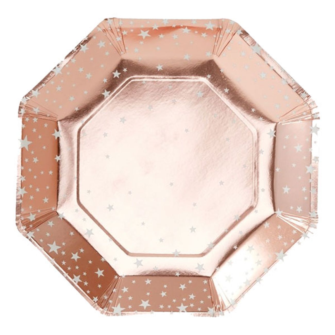 papperstallrikar-oktagon-stjarnor-roseguld-metallic-1