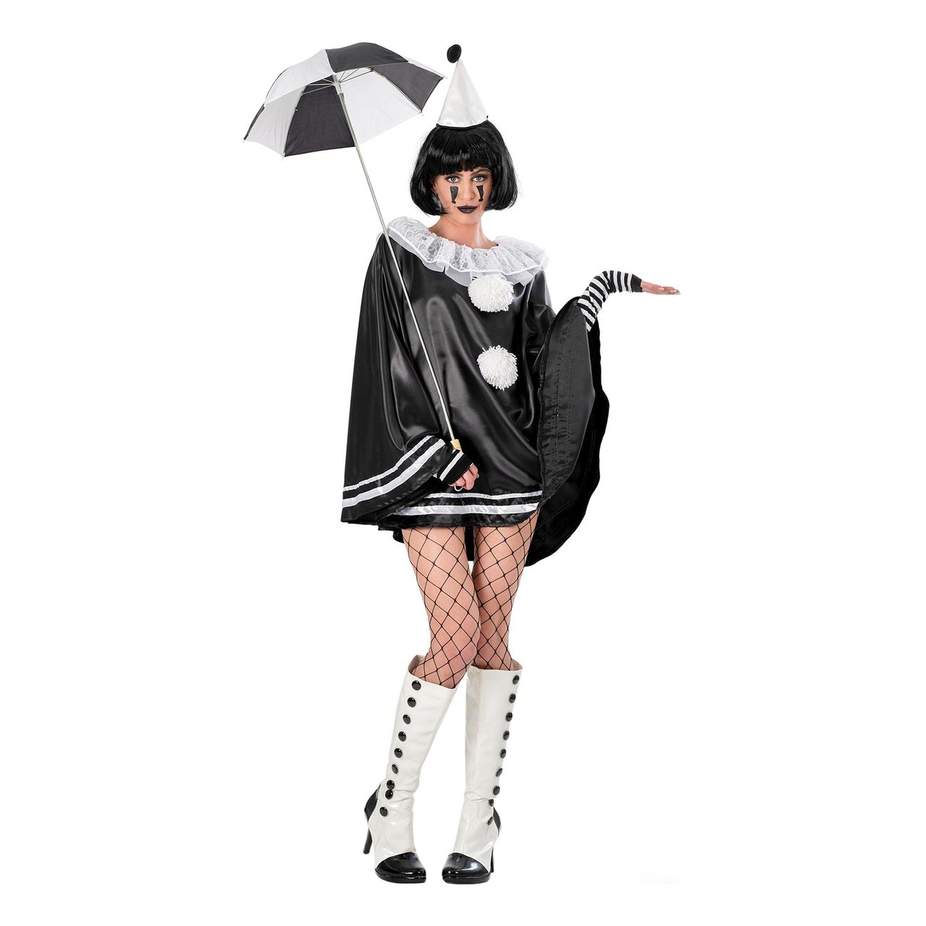 Pierrot Clown Svart Dam Maskeraddräkt