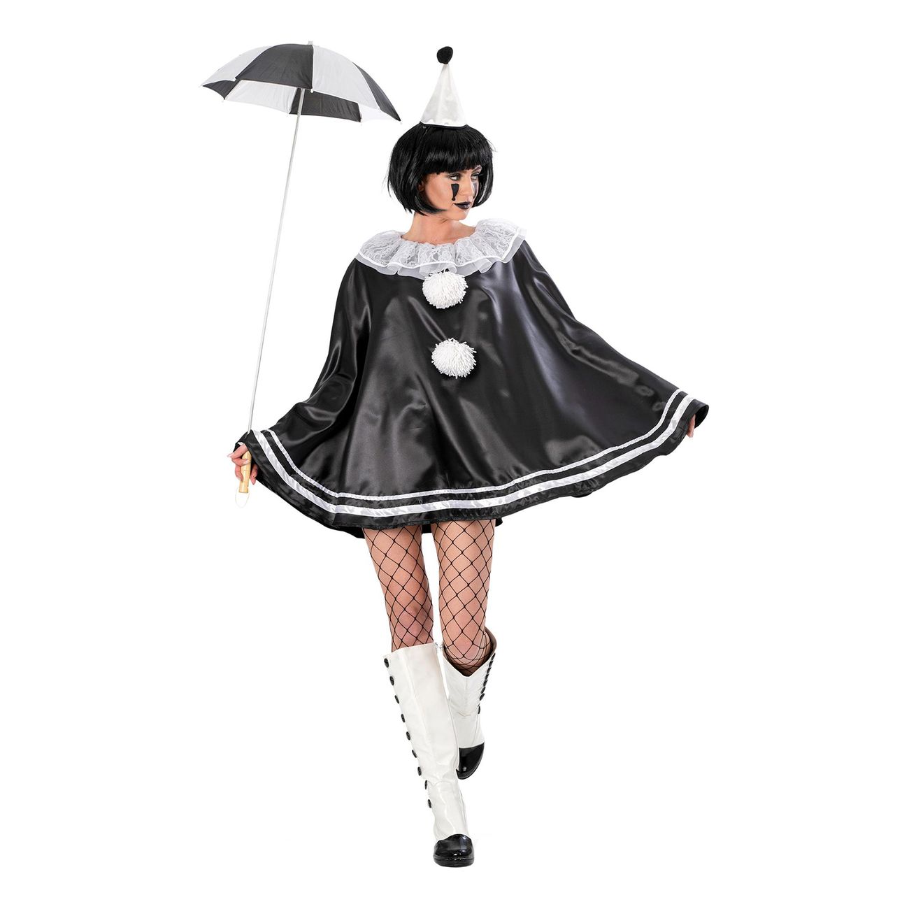 Pierrot Clown Svart Dam Maskeraddräkt