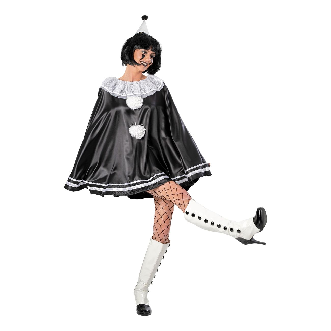 Pierrot Clown Svart Dam Maskeraddräkt