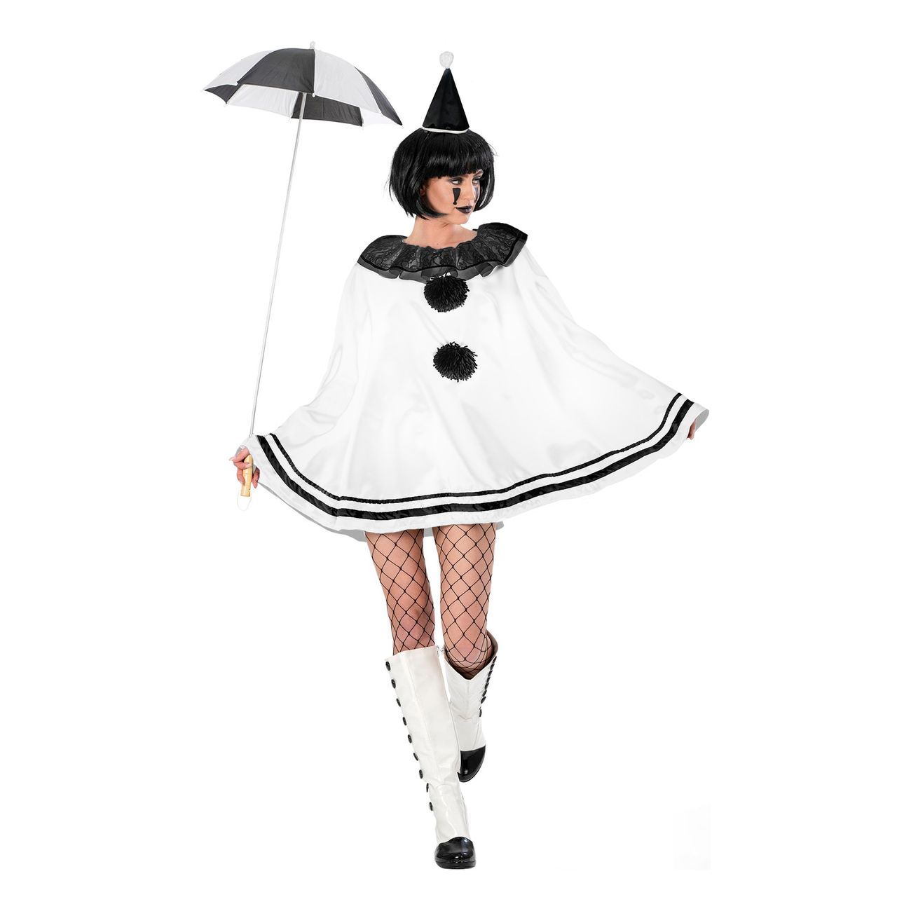 Pierrot Clown Vit Dam Maskeraddräkt