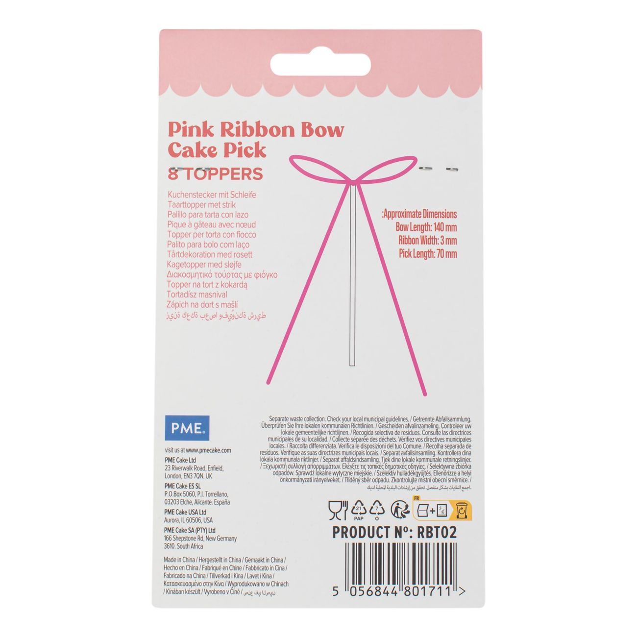 PME Tårtdekorationer med Rosett Rosa