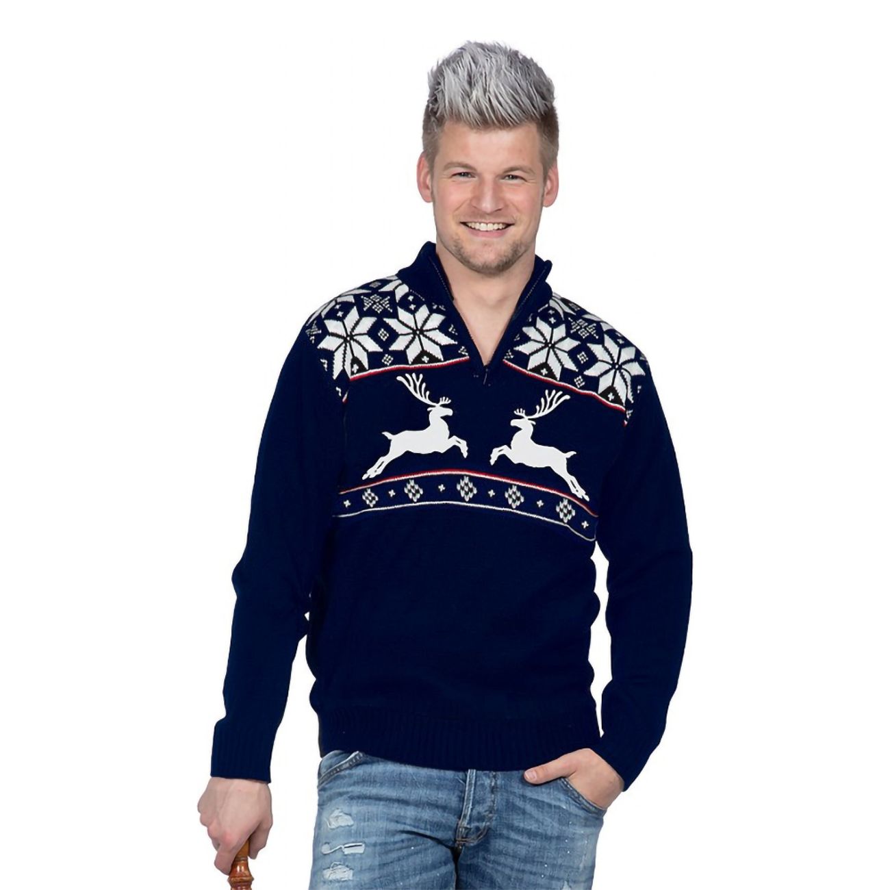 Ren Blå Jultröja med Zip