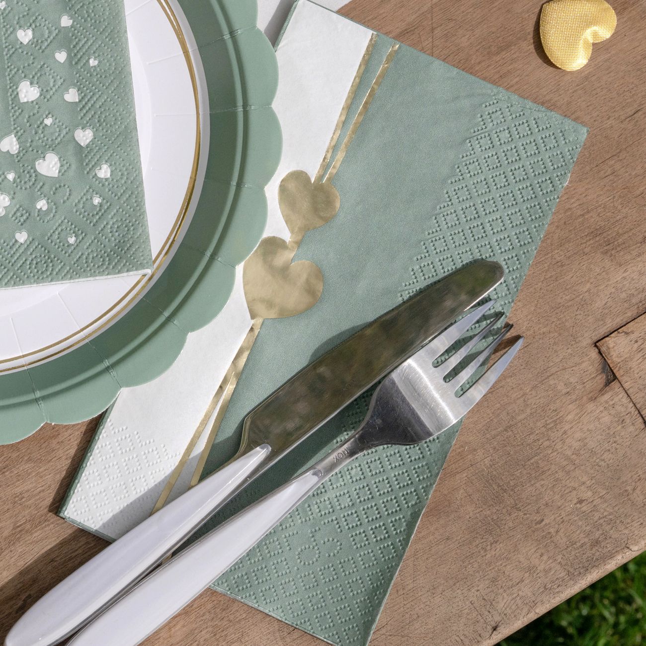 Servetter Hjärta Dusty Green