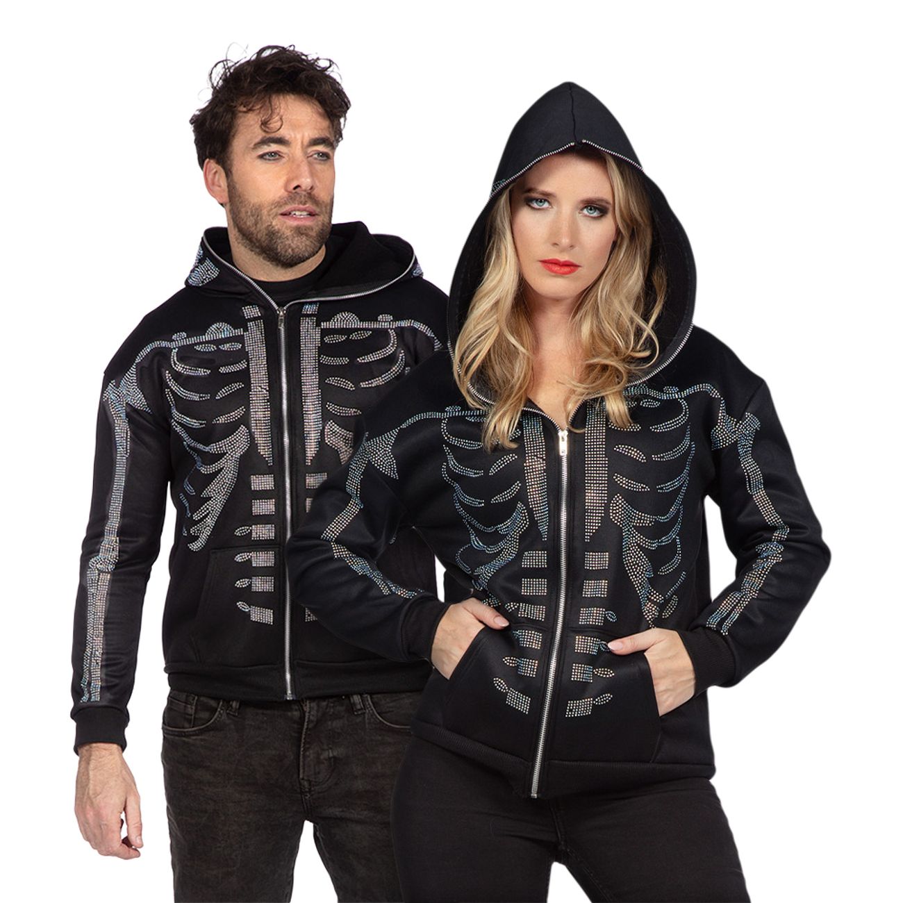 Skelett Hoodie Glitter med Dragkedja