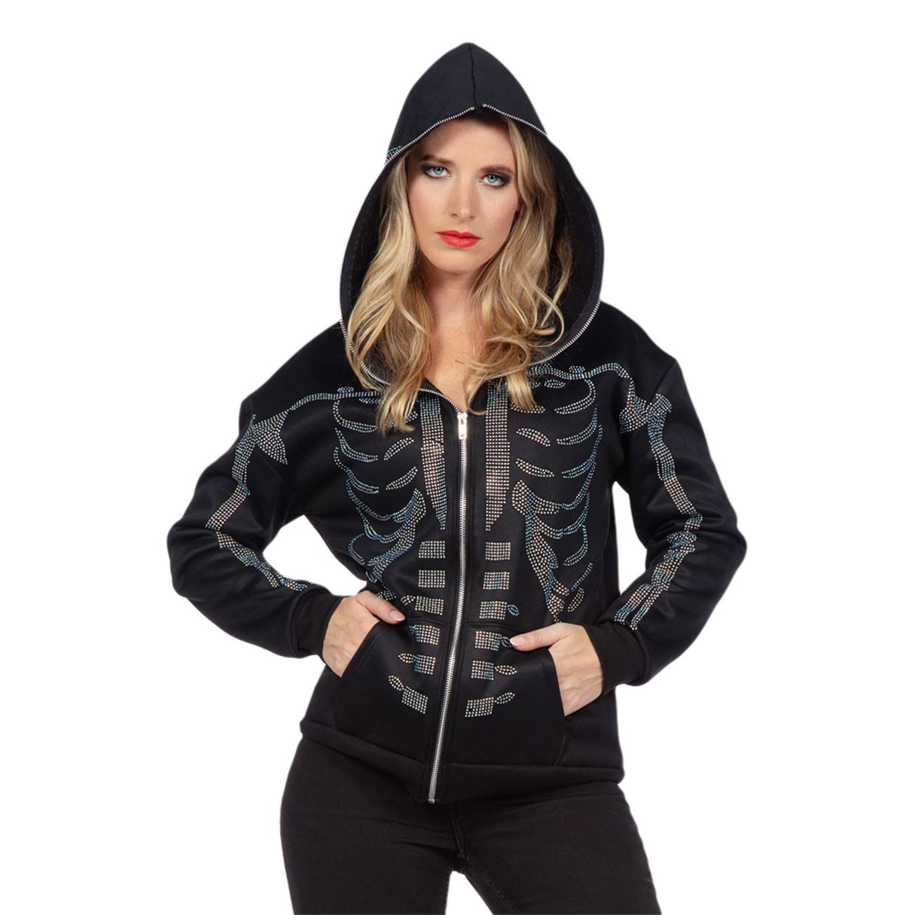 Skelett Hoodie Glitter med Dragkedja