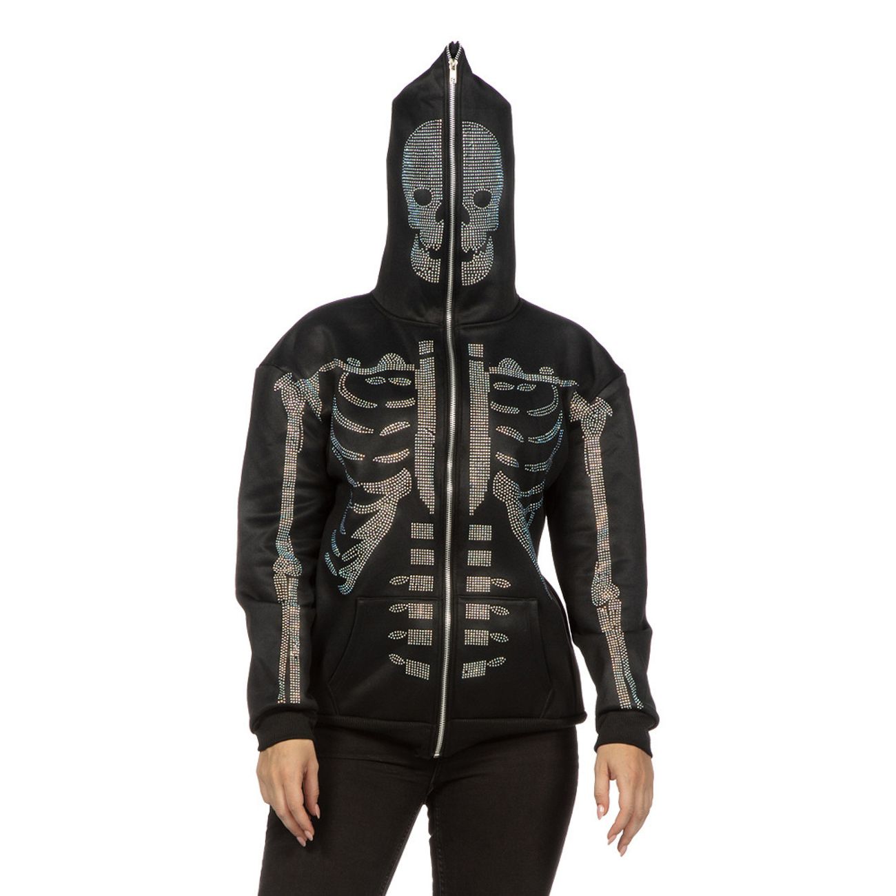 Skelett Hoodie Glitter med Dragkedja