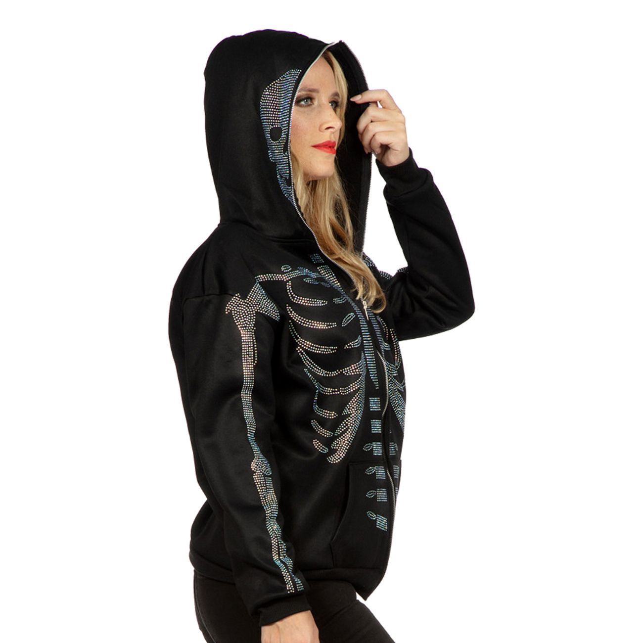 Skelett Hoodie Glitter med Dragkedja