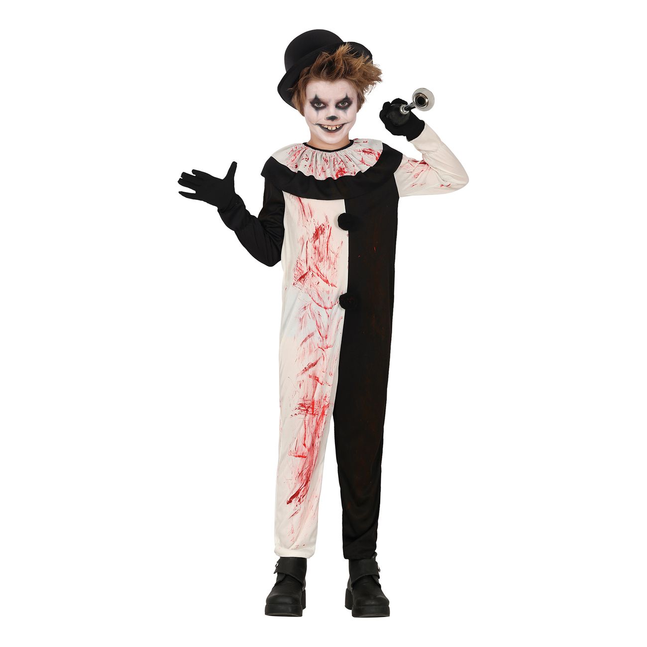 Skräckclown Svart/Vit Barn Maskeraddräkt