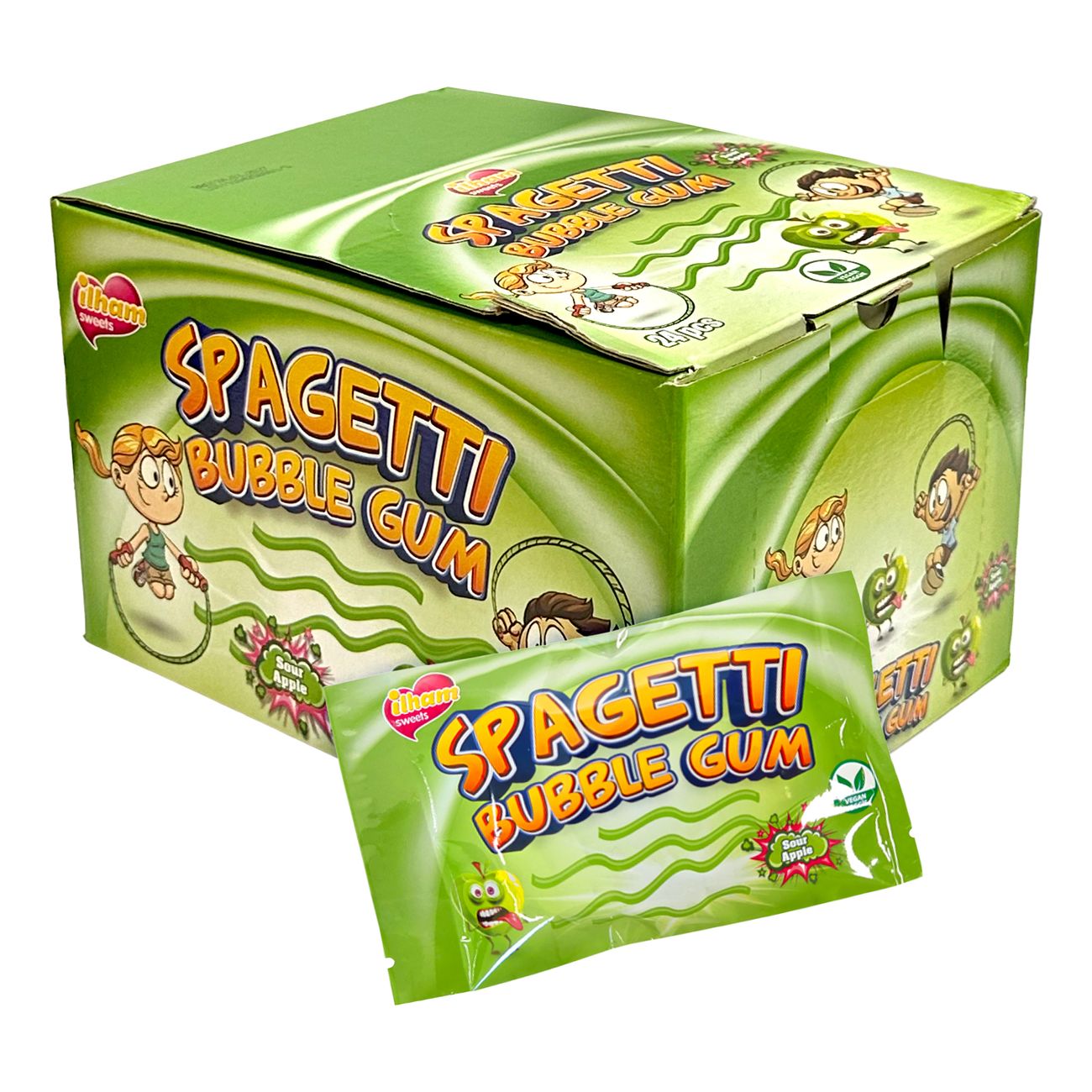 Spagetti Bubble Gum Sour Apple Storpack