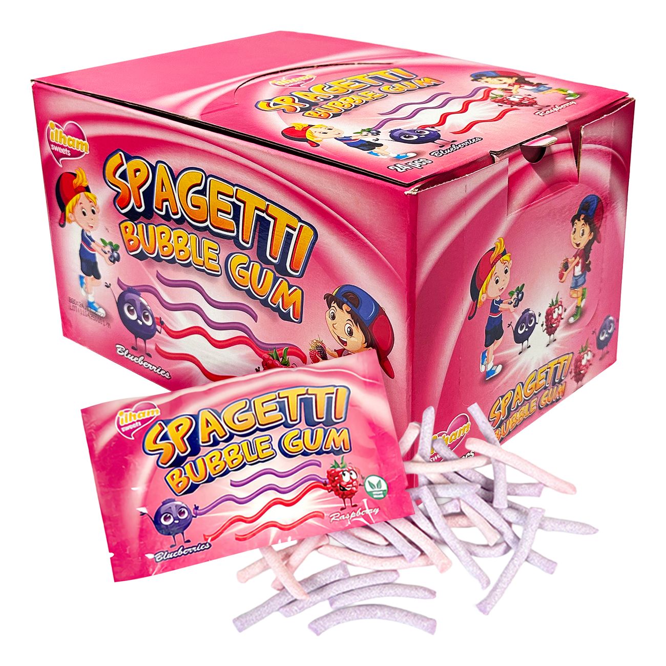Spaghetti Bubble Gum Blueberry & Raspberry Storpack