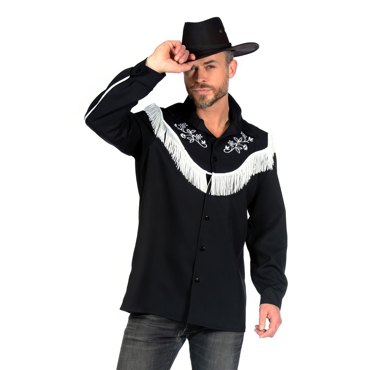 Svart Western Skjorta Deluxe Herr-Small