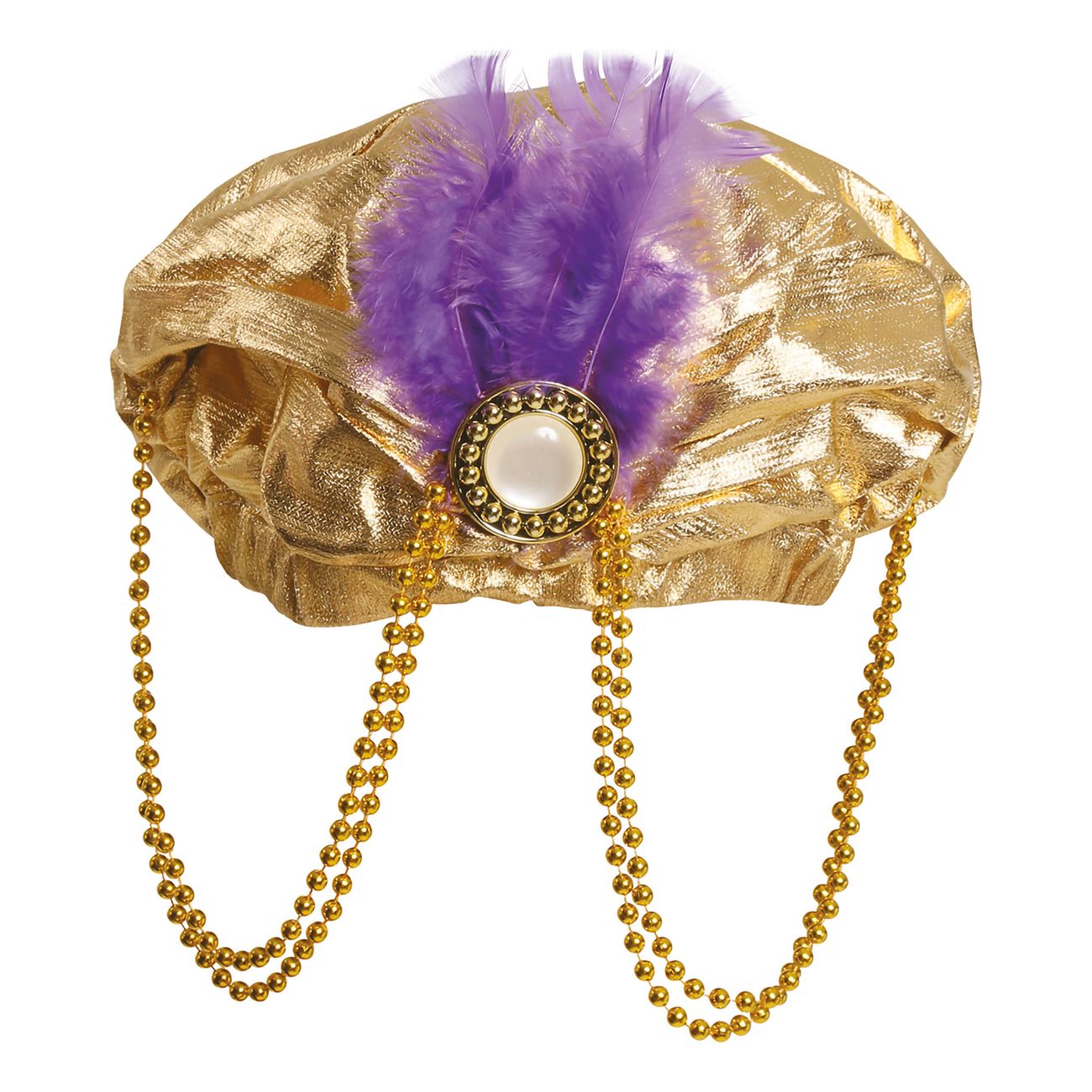 Turban Guld med Fjäder