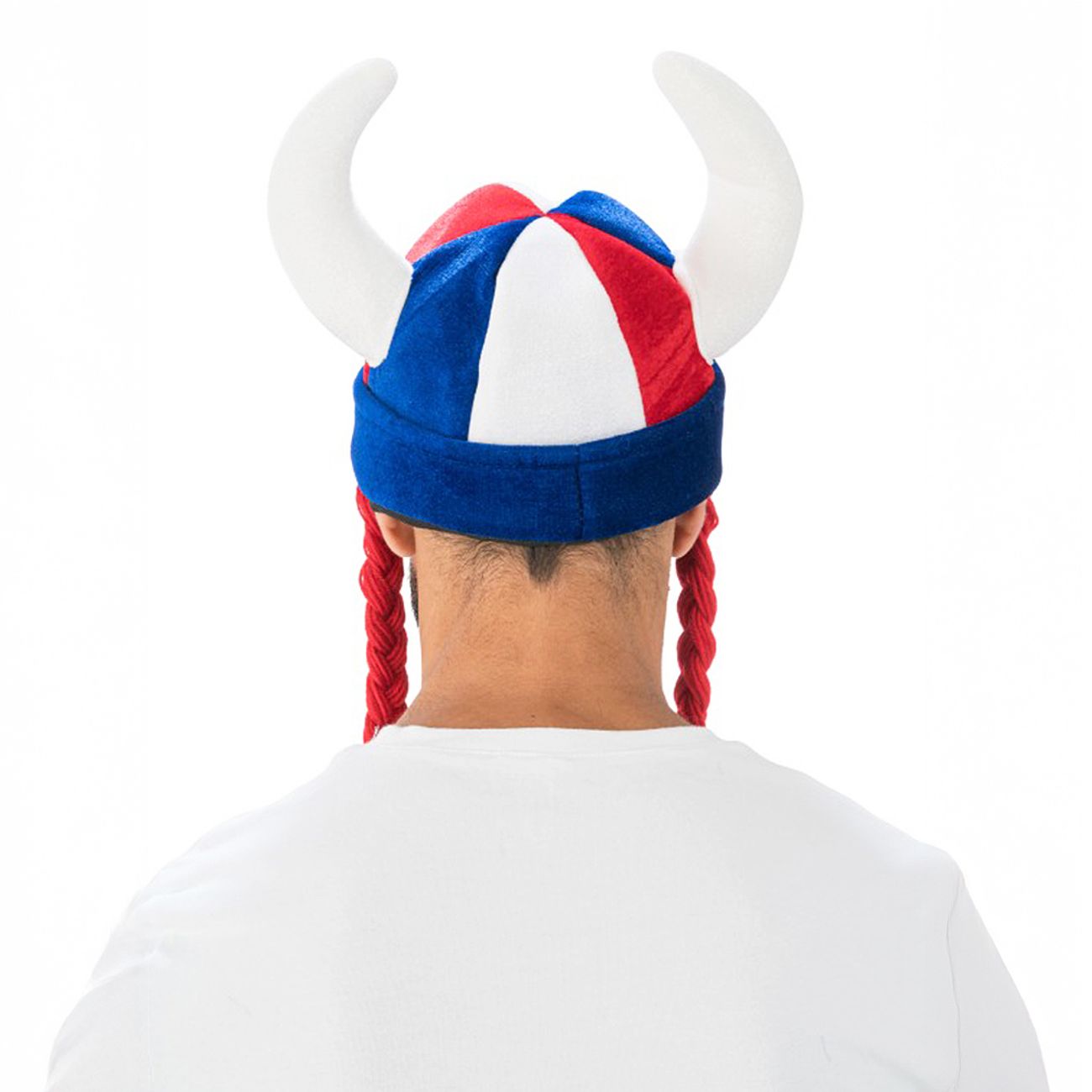Vikingahjälm Blå/Röd/Vit med Flätor