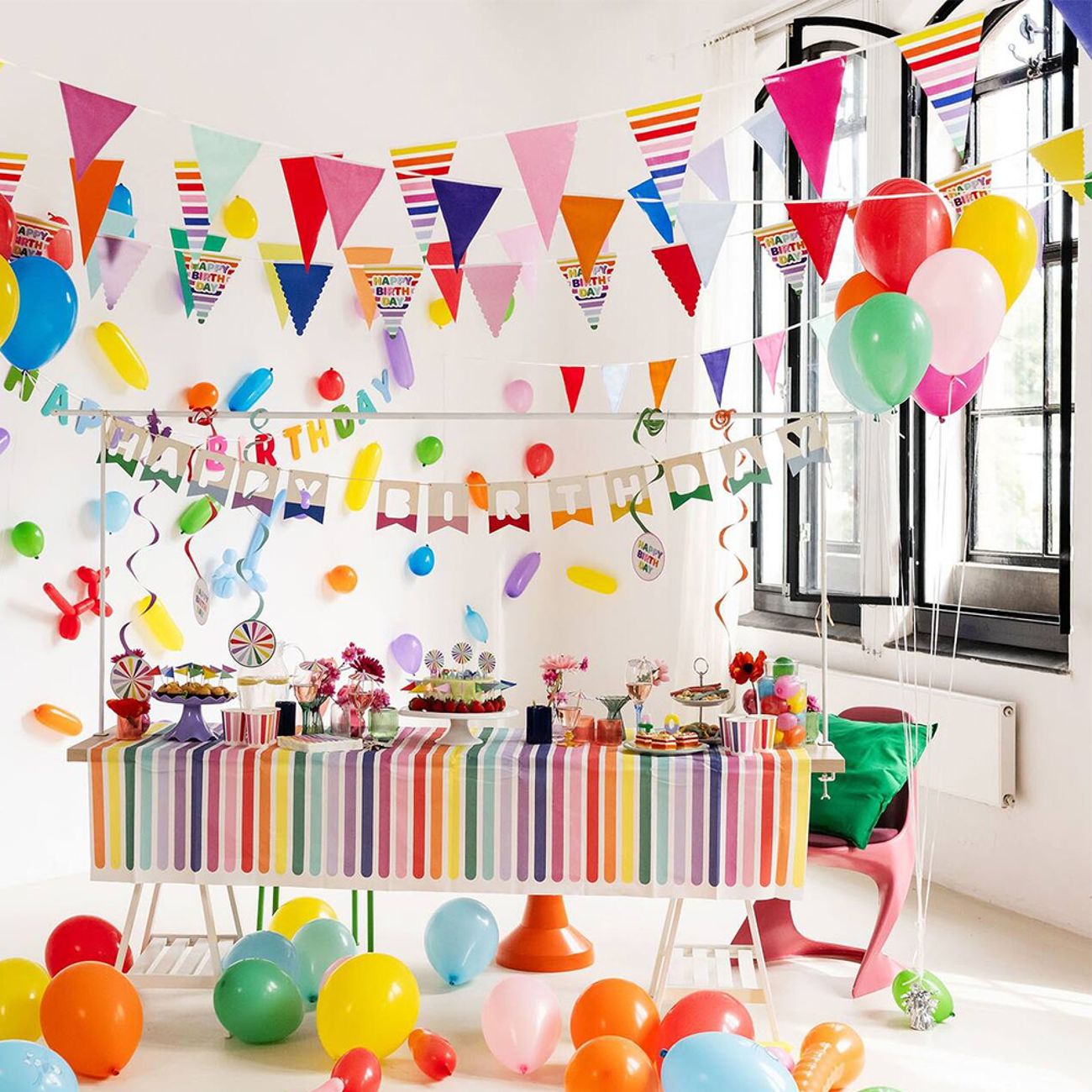 Vimpelgirlang Flerfärgad Randig Lång