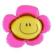 Folieballong Blomst Smilefjes Rosa