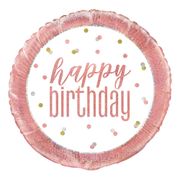 Folieballong Happy Birthday Hvit/Roségull