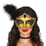 Ögonmask Svart/Guld med Fjäder