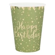 Pappersmuggar Happy Birthday Guld/Grön