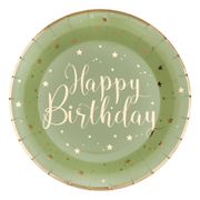 Papperstallrik Happy Birthday Grön/Guld