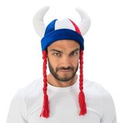 Vikingahjälm Blå/Röd/Vit med Flätor