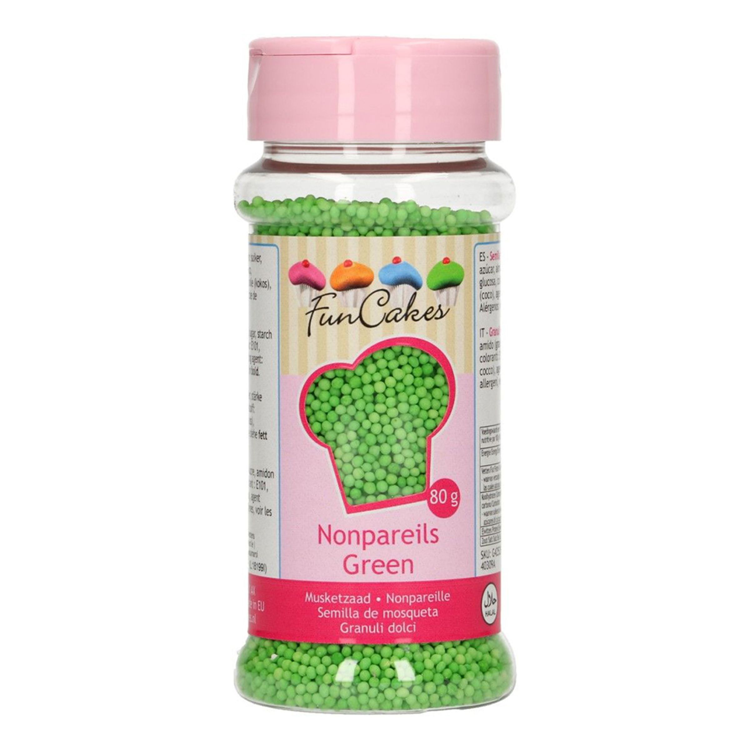 Läs mer om FunCakes Strössel Nonpareils Green/Grön - 80 g